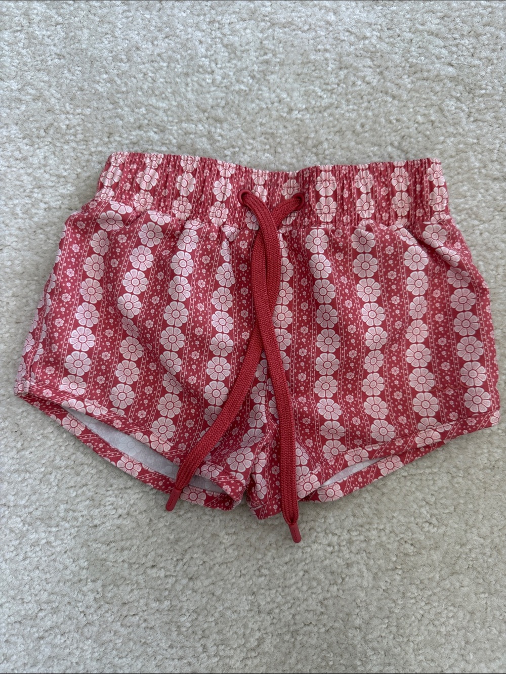 Minnow Swim boys Red Floral Stripe Drawstring bathing suit